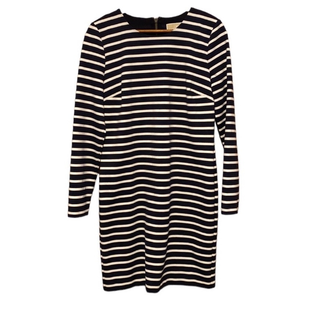 Michael Kors striped navy blue and white striped lined knit dress size medium